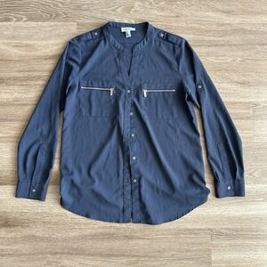 Calvin Klein Collarless Button Shirt‎ Zipper Pocket Blue Women's Medium